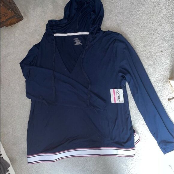 πNWT Jockey Sleep Cropped Blue Hoodie Size Large - Picture 3 of 13